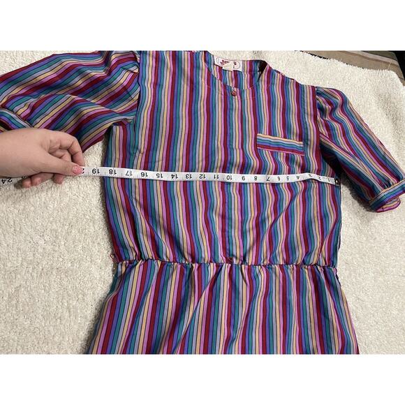 VTG Betsys Things Dress Rainbow Striped Midi 70s-80s Womens Size 7 Short Sleeve - Picture 4 of 9